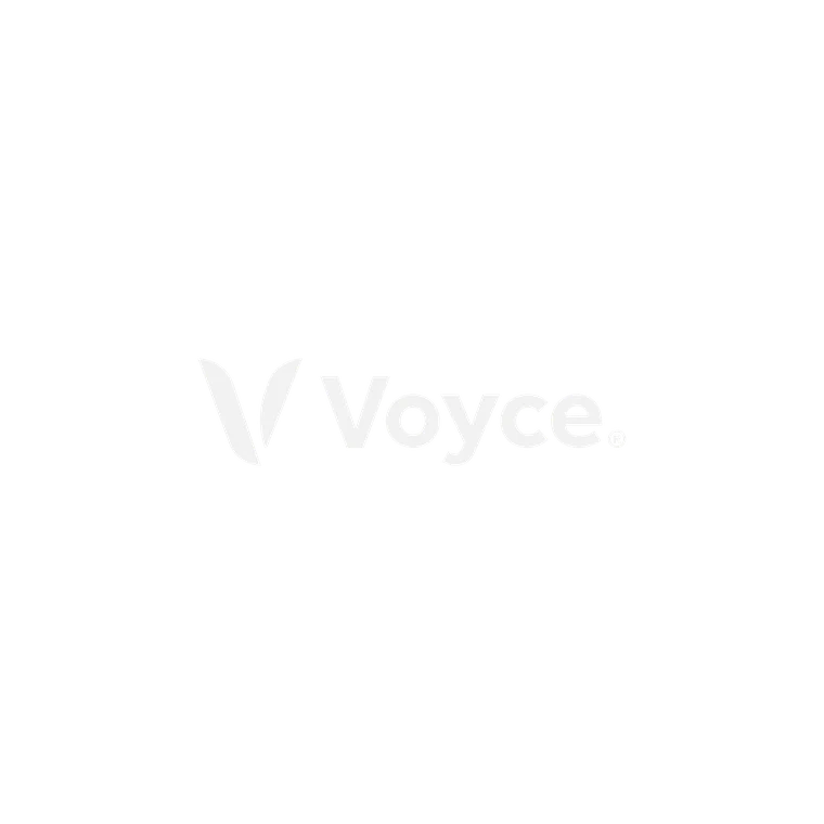 Voyce yatay logosunun beyaz sürümü, koyu zeminlerde kullanım için